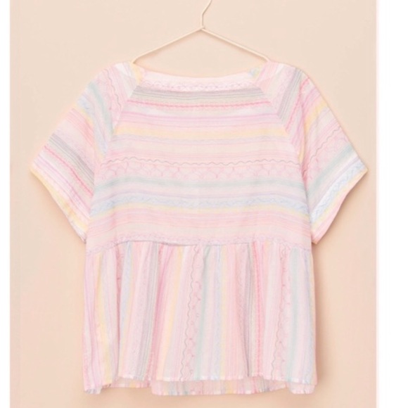 Anthropologie Letty Embroidered colorful stitching Babydoll Top blouse - Picture 2 of 16